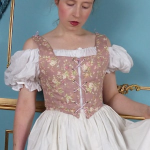 Ready to ship Historical Patterned Corset Renaissance Bodice Lace Up Costume Historical Fancy Dress Up Pink Floral