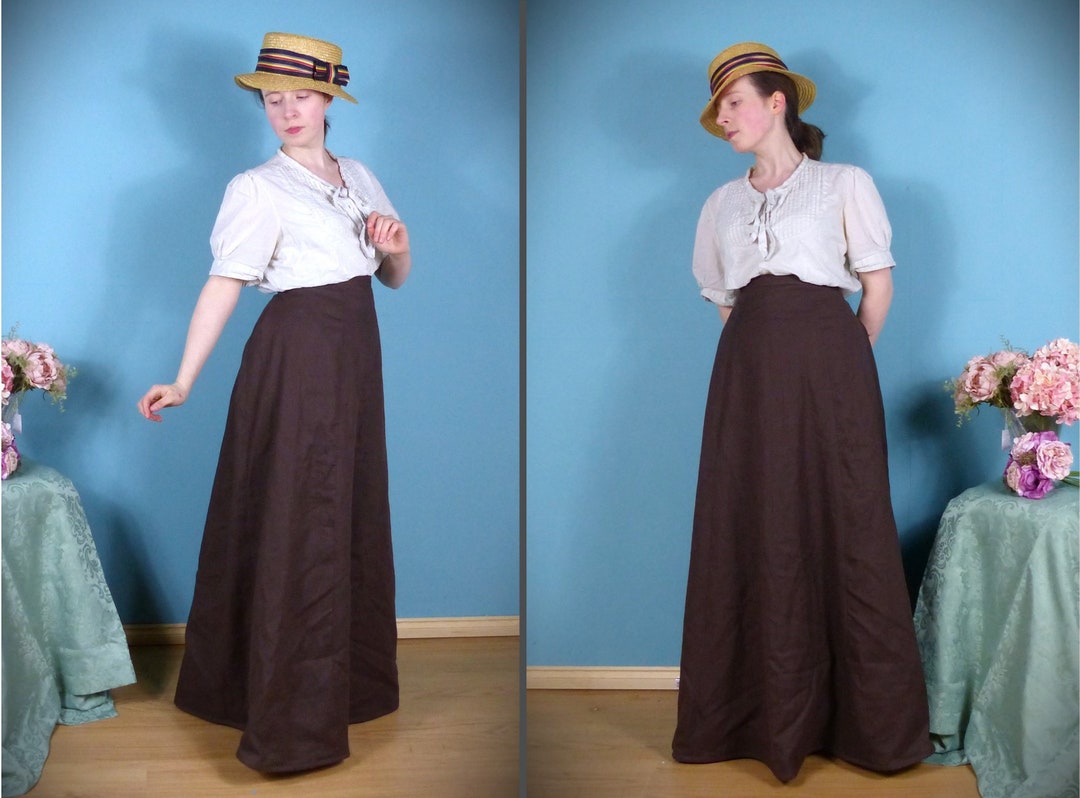 Edwardian Suffragette Simple Linen Skirt With Back Hook and Eye