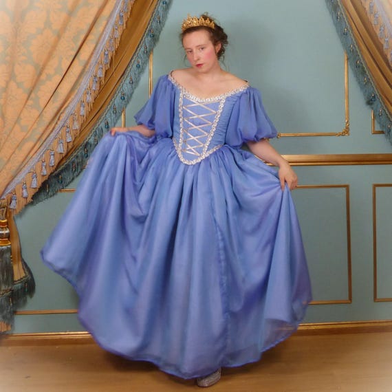 Fantasy Princess Short Sleeve Chiffon Ball Gown With Silver Trim Edging and Silver Lacing, Fairy Tail Costume Prom Dress - Etsy Fantasy Princess Short Sleeve Chiffon Ball Gown With Silver Trim Edging and Silver Lacing, Fairy Tail Costume Prom Dress - Etsy