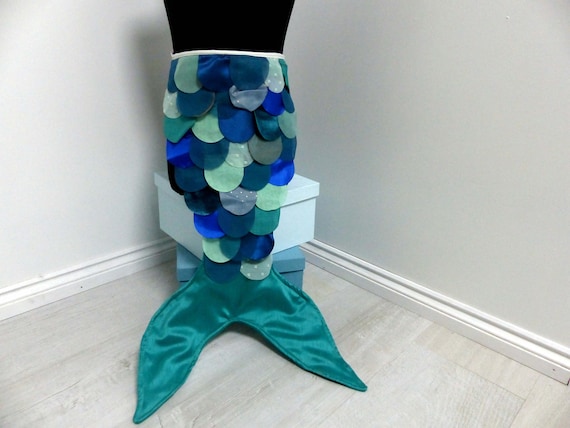 Children's Mermaid Fancy Dress Shimmering Blue Scale Tail 