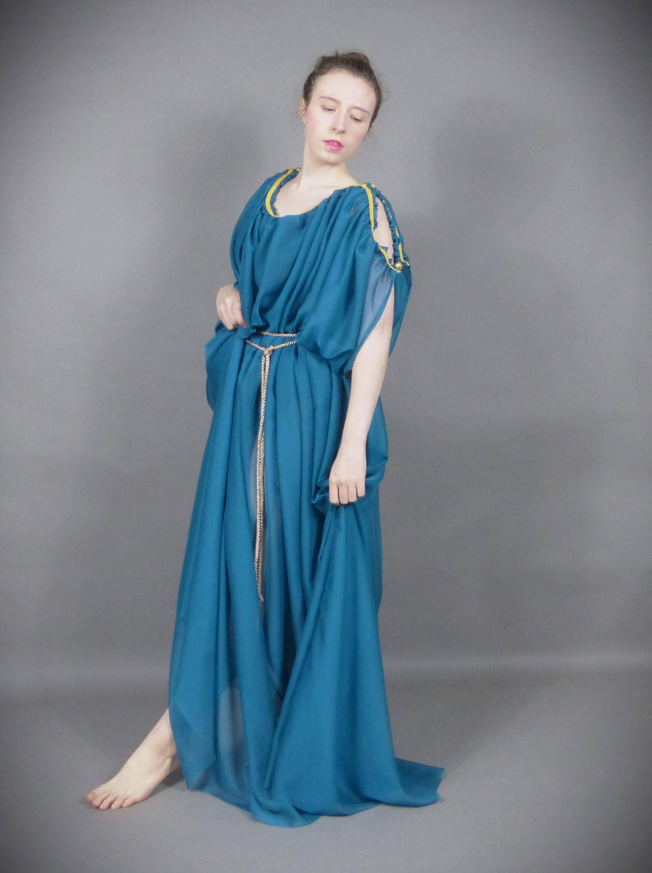 Ancient Greek Women Chiton Trim Decorative Tunic in Chiffon Goddess Costume