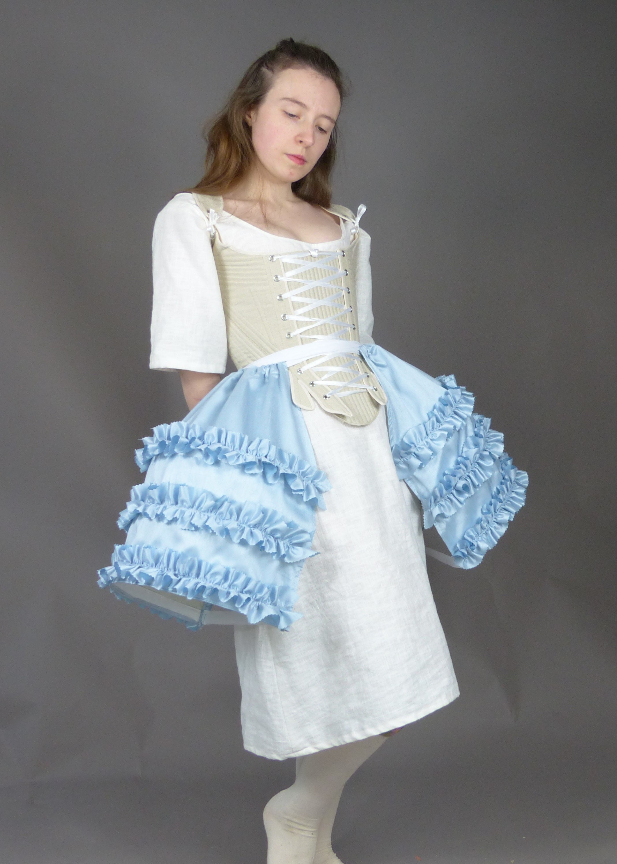 Strip Ruffle Rococo Side Panniers 18th Century Undergarment