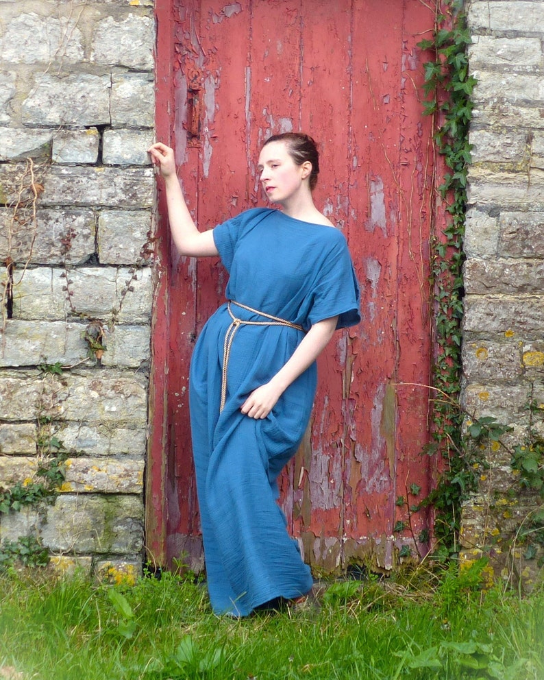 Damen Griechische Baumwollgaze Tunika Antike Welt Peplos Chiton Historisches Kostüm Bild 1