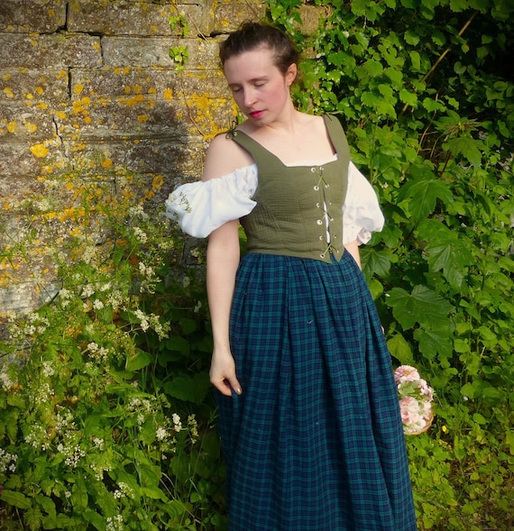 Colour Cotton Gauze Corset Renaissance Bodice Lace Up Costume Ren Faire Dress Up