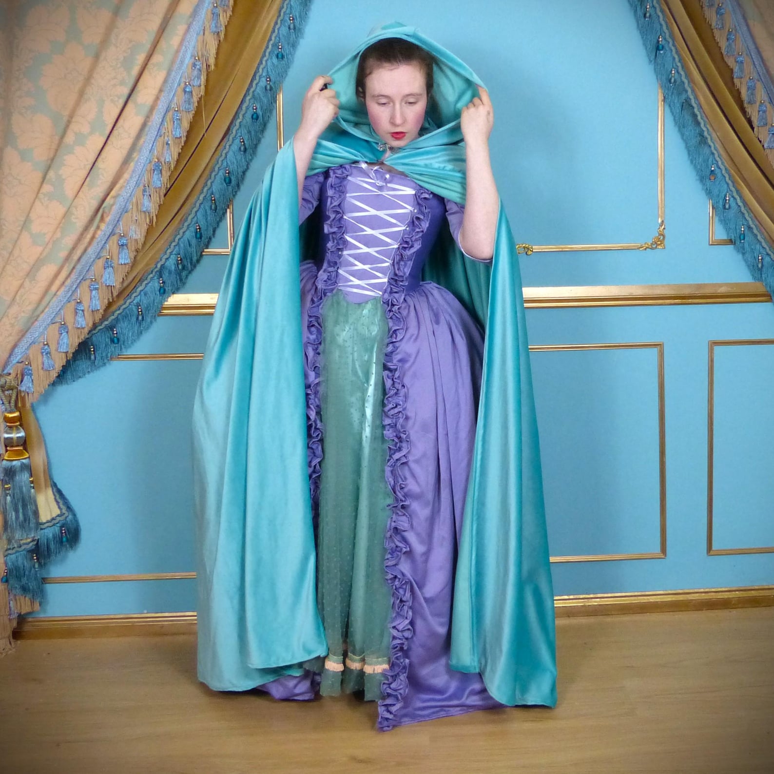Italian Renaissance Hooded Velvet Ruffle Cloak Medieval Fantasy Costume ...