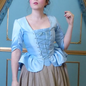 Robe a la Polonaise 18th century Women&#39;s Duchess Satin Jacket, Historical Ladies Costume Short Hem