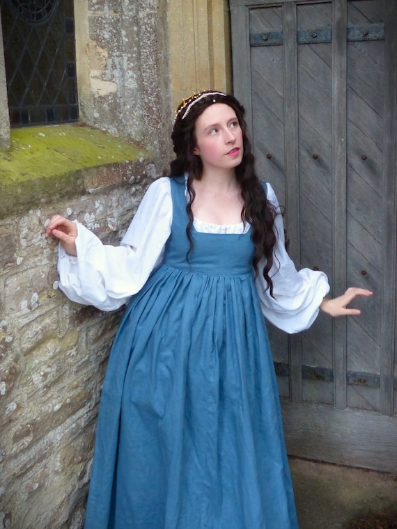 blue medieval peasant dress Women Mary Blue Dress Robe Biblical Peasant Costume With Purple Veil Medieval Renaissance Robe Dress Cosplay Costumes XS