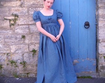 Abito da ballo semplice in lino con maniche corte, stile impero, stile Regency, stile Jane Austen, costume storico