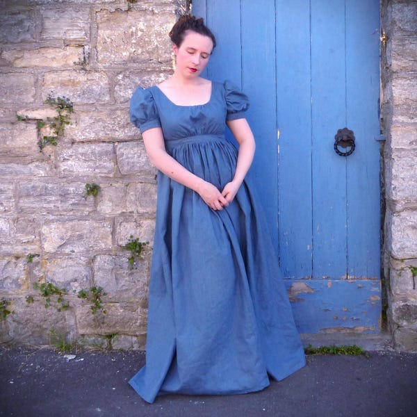 Jane Austen Linen Short Sleeve Regency Simple Ball gown empire line Historical Costume