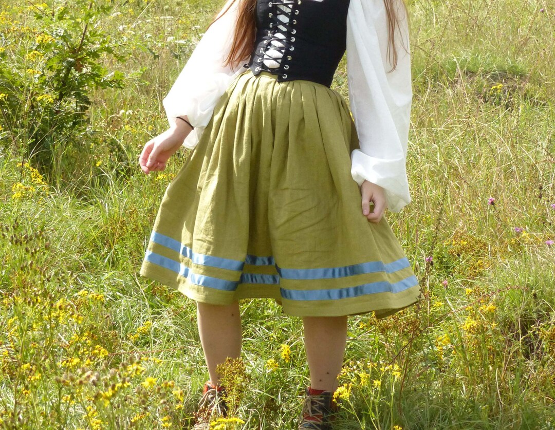 Knee Length Skirt 100% Linen Fabric Medieval Renaissance Skirt Larping ...