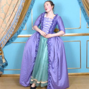Robe a la Polonaise Ruffle edge 18th century Micro Satin Over Dress, Historical Ladies Costume