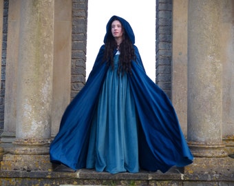 Velvet Long Hooded Cloak, Medieval Fantasy Costume Re-enactment Cape