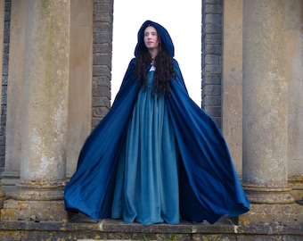 Velvet Long Hooded Cloak, Medieval Fantasy Costume Re-enactment Cape