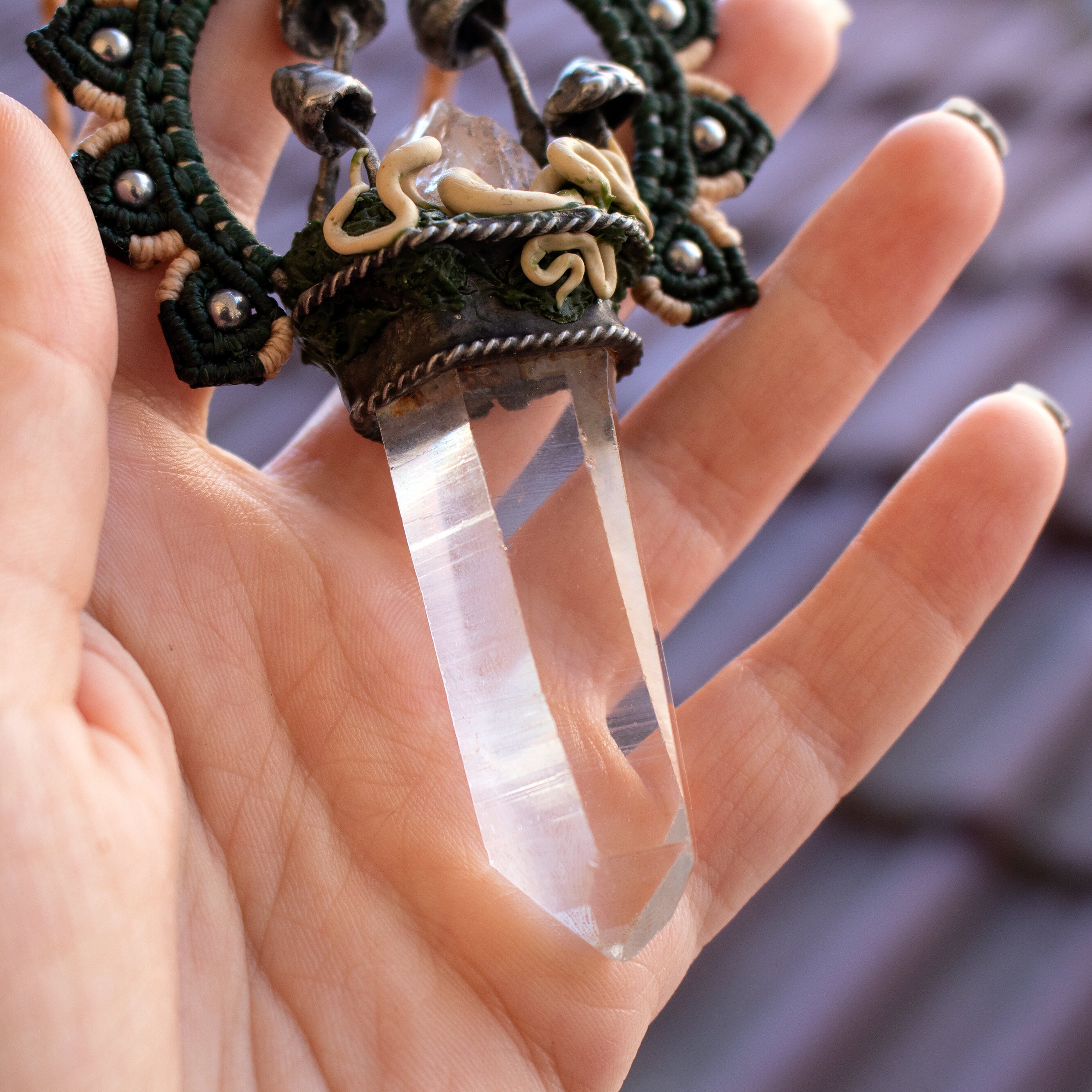 Unique Clear Quartz point soldered pendant with Mushrooms Etsy