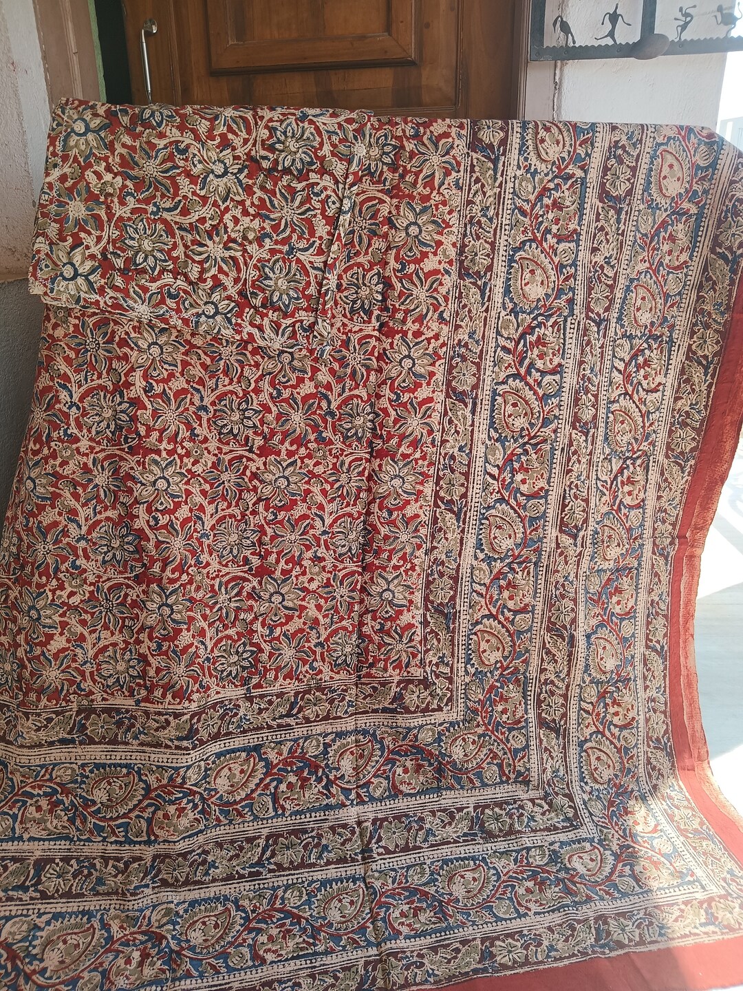 Red - Kalamkari Block Print Cotton Pillow Covers (Set of 2) 22