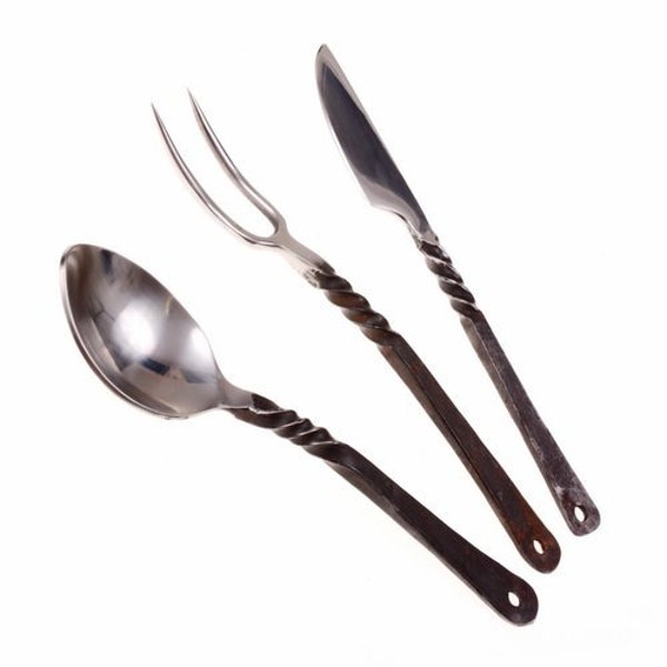 Medieval Cutlery Set with polished parts - [16 Be-Set 1 - E BLA / H1 B]