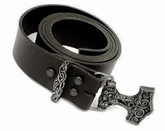 Leather-belt with Thors hammer buckle - [10 Ke-Bu 4 TH:]