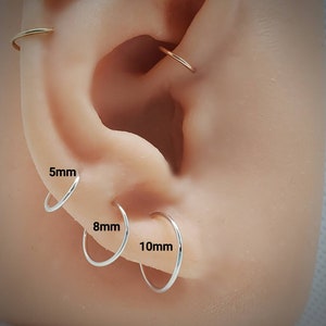 Cartilage Hoop Earrings 20 gauge in STERLING SILVER, Minimalist Mini Cartilage/endless/catchless/tragus/helix/hex, Helix Hoops, Ear Hugging