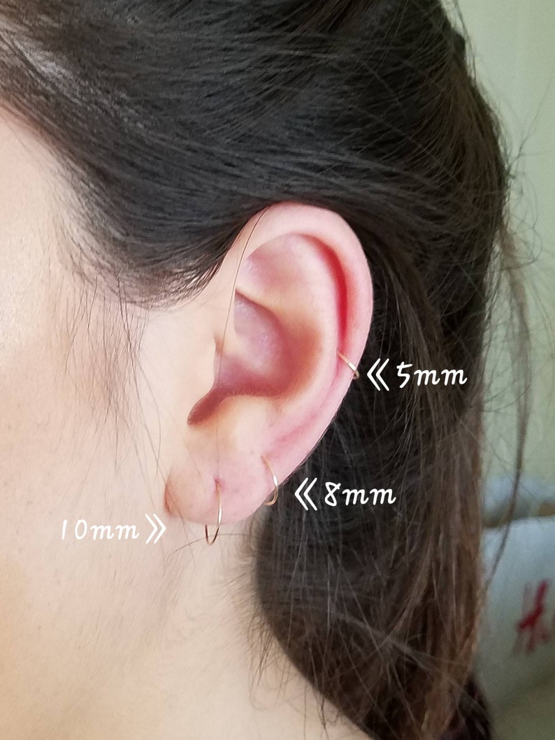 Minimalist Mini Cartilageendlesscatchlesstragushelixhex Ear Hugger Helix Piercing Hoops 14K solid Gold 22 gauge Cartilage Hoop