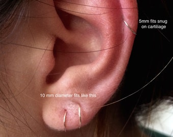 Two Cartilage Hoop Earrings, 14K Gold Filled,  22 gauge Minimalist Mini Gold Whisper Thin Hoops, Helix Piercing Hoops, Ear Hugging Hoops