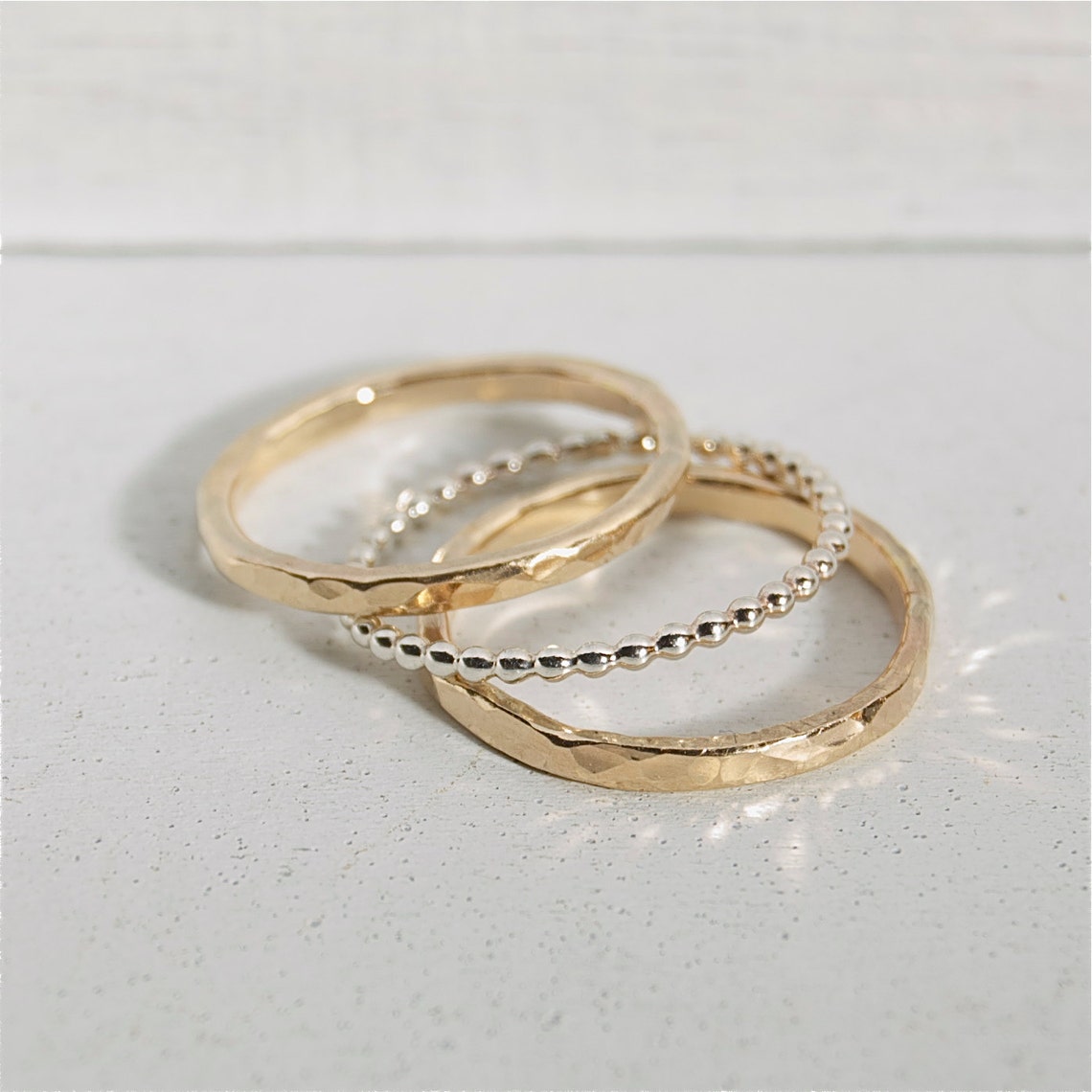 Thick Stack of 3 - Set of Stacking Rings - 2 Gold and 1 Silver ...