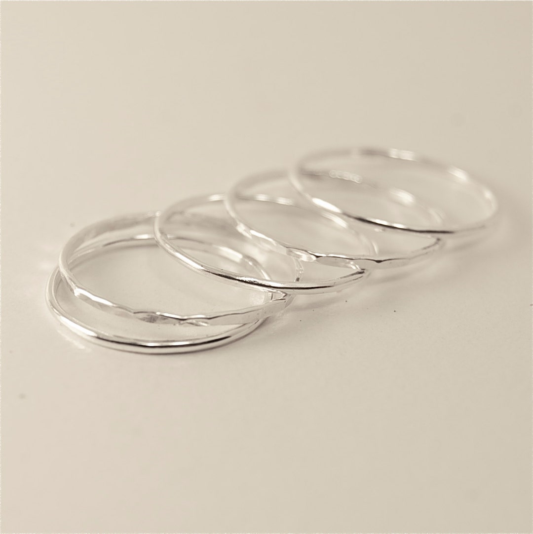 Set of 5 Tiny Sterling Silver Stacking Rings Smooth or - Etsy