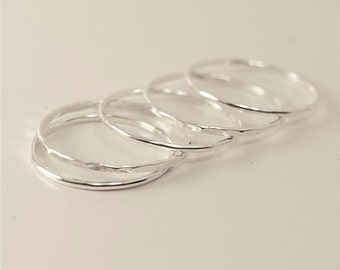 Set of 5 Tiny Sterling Silver Stacking Rings - Smooth or Hammered textured - wear on pinky or knuckles, custom made to order - 18 gauge