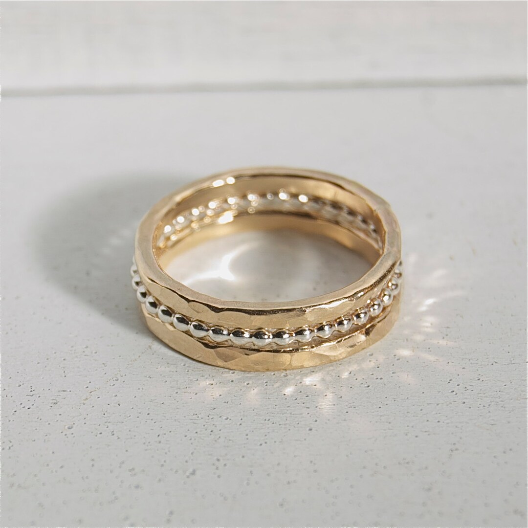 Thick Stack of 3 - Set of Stacking Rings - 2 Gold and 1 Silver ...