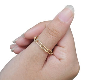 Paperclip chain ring - 14k gold filled chain ring - trendy paper clip ring - thumb chain ring
