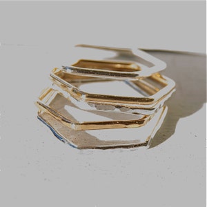 Hexagon stack rings - thin stack hexagon rings - stacking rings - hexagons - hammered hexagon ring - silver hexagon - gold hexagon ring