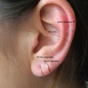 Orecchini a cerchio in cartilagine 24 G in oro 14K riempito- Set di 3 cerchi- Cartilagine / infinito / senza cattura / trago / elica / esagono, cerchi piercing helix, Huggers