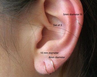 Orecchini a cerchio per cartilagine in oro 14 carati - Set di 3, stile Endless