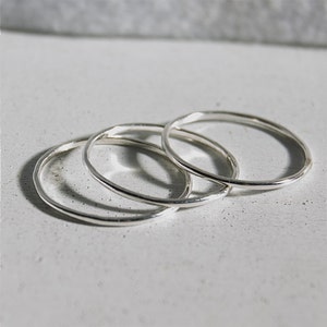 3 Dainty stacking rings sterling silver stacking rings smooth finish rings hammered finish stack rings thin rings set of rings image 1