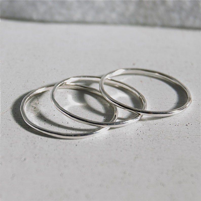 3 Dainty stacking rings sterling silver stacking rings smooth finish rings hammered finish stack rings thin rings set of rings image 1