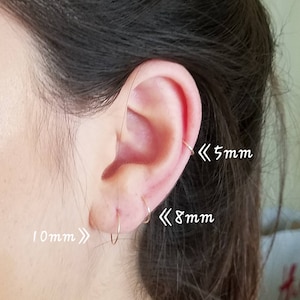 18K solid Gold 22 gauge Cartilage Hoop - Real gold huggers- Minimalist Mini Cartilage/endless/catchless/tragus/helix/hex- NOT PLATED