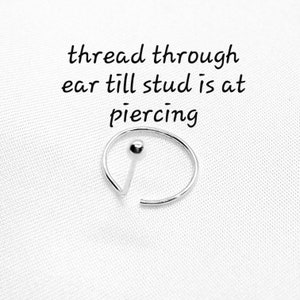 Backless stud with hoop that wraps around the ear -  2.5mm stud with back hoop - fake second hole  hoop - 2mm sterling stud with 10mm hoop