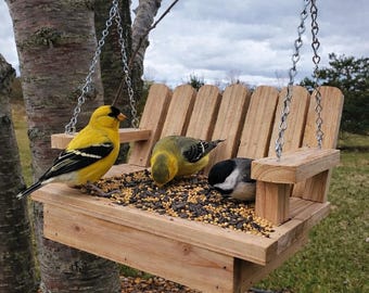 Cedar Bird Swing Feeder - Handmade hanging  Feeder - Natural Wood Backyard Bird Swing - Gift for Bird Lovers-Outdoor Bird Feeding Station