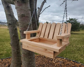 Cedar Bird Swing Feeder - Handmade hanging  Feeder - Natural Wood Backyard Bird Swing - Gift for Bird Lovers-Outdoor Bird Feeding Station