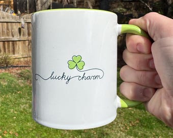 Lucky Charm Clover Coffee Mug, St. Patrick's Day Green Accent Cup