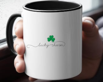 Lucky Charm Shamrock Accent Coffee Mug, St. Patrick's Day Cup, Irish 11oz