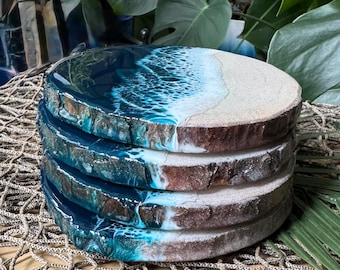 Gulf Coast Ocean Wave Coasters: Beach House Decor, Set of 4