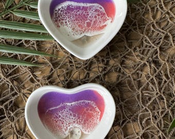 Beach Waves Heart Trinket Dish, Ocean Decor Jewelry Heart