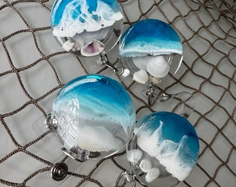 Ocean Wave Badge Reel, Beach Resin ID Holder, Retractable Cute Nurse Badge Buddy, Handmade Gift for Medical, RN, Healthcare Workers