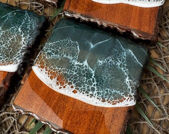 Ocean Wave Coasters, Beach House Decor, Set of 4