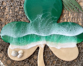 Clover Decor, Irish Beach Theme, St. Patrick's Day Decoration, Green Ocean Waves with Shells and Sand