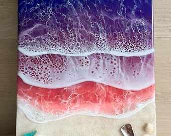 Ocean Resin Waves, Coastal Valentine’s Day Gift, Pink, Pink Ocean Waves, Beach Decor, Gift for her, handmade
