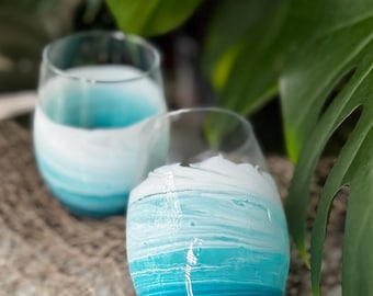 Beach Wine Glass, Stemless wine glass with blue waves, Ocean Wine glass, Resin waves glass, Wine lover gift, Beach Gift, Gift for Holiday