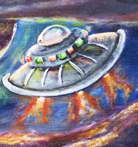 UFO Spaceship Flying Saucer Aliens Super Moon Crescent Moon Clouds