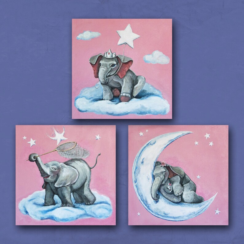 Cute whimsical sleeping baby elephant mouse stargazer lily Etsy
