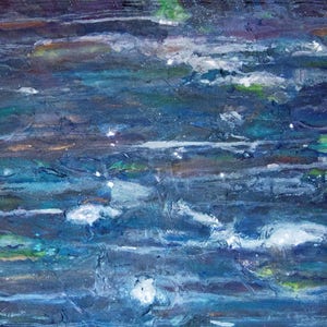 Original abstract modern art mixed media galaxy space blue green teal purple violet white gold acrylic painting 16&quot;x20&quot; - &quot;Hazy Cosmic Jive&quot;
